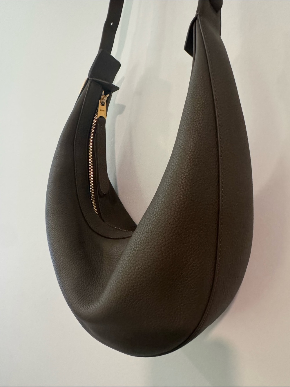 KHAITE Crescent Pebbled Leather Shoulder Bag — Dark Grey - Picture 2 of 7
